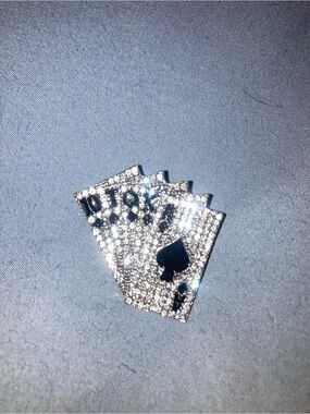 Rhinestone Playing Card Pendant- Silver with Black Accents
